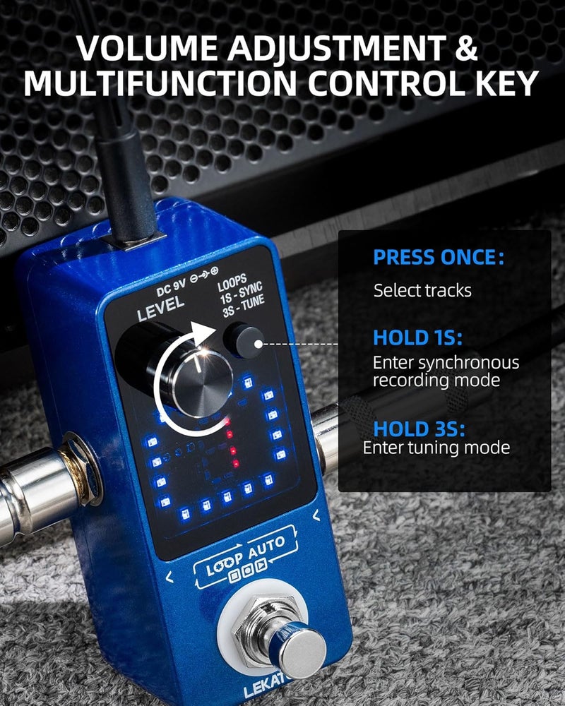 LEKATO Guitar Looper Pedal,Guitar Looper with 9V 0.6A Looper Pedal Power Supply Adapter, Effect Loop Pedal with SYNC & Tuner Function Looper Pedal for Electric Guitar 3 Loops 18 Minutes Record Time - Image 4
